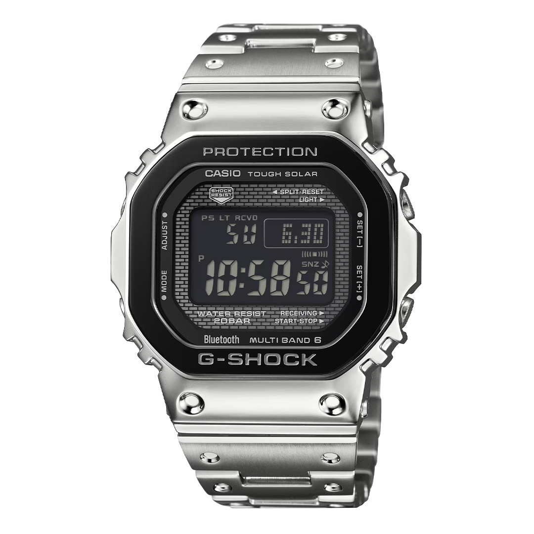 CASIO G-SHOCK GMW-B5000BT-1JF ブラックベゼルとシルバーバンドの正面全体